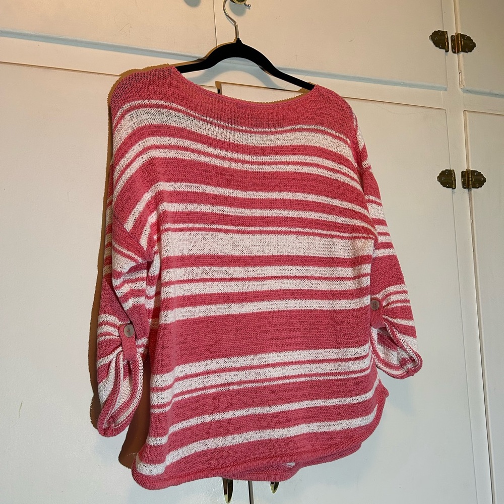 Chico's Pink and White Chevron Sweater - Picture 2 of 8